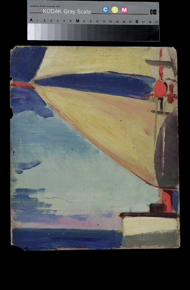 Study of a ships mast and lower sails, at sea, above a deckhouse RMG BHC1386