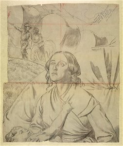 Study for Westward Ho! showing figures with wagon train from Westward the course of empire takes its way LCCN2006676660