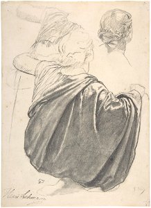 Studies of a Draped Female Figure, Kneeling, Seen from the Back, for the East Transept of the Chruch of Sainte-Clothilde. Free illustration for personal and commercial use.