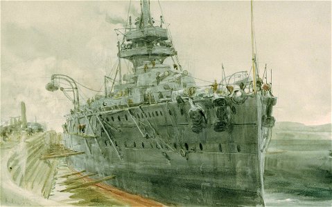 Study of HMS 'Audacious', battleship, in dry-dock RMG PW1848