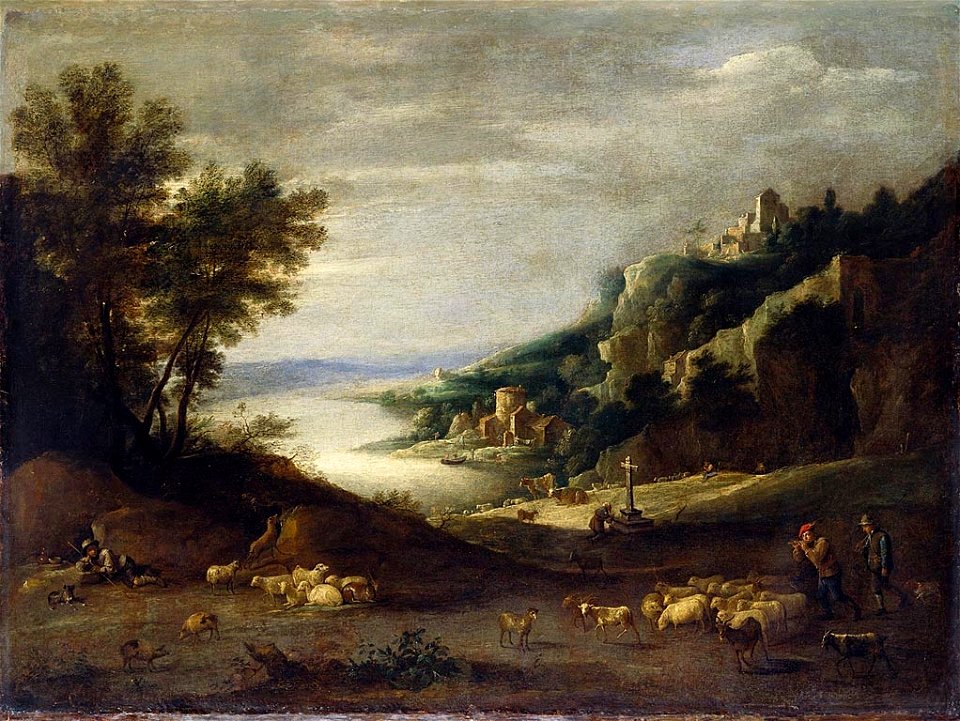Style of David Teniers the Younger (Antwerp 1610-Brussels 1690) - Shepherds with their Flocks in a Mountainous Landscape - RCIN 404778 - Royal Collection