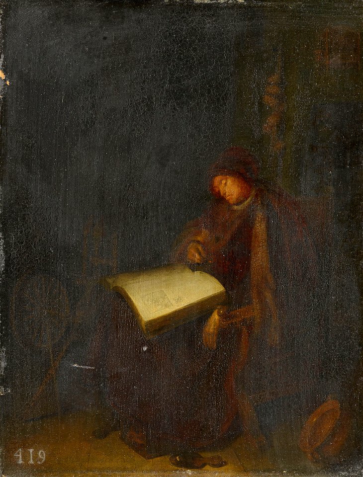 Style of Gerrit Dou (Leiden 1613-Leiden 1675) - An Old Woman Asleep in a Chair - RCIN 403002 - Royal Collection