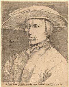 Style of Lucas van Leyden after Albrecht Dürer - Self-Portrait. Free illustration for personal and commercial use.