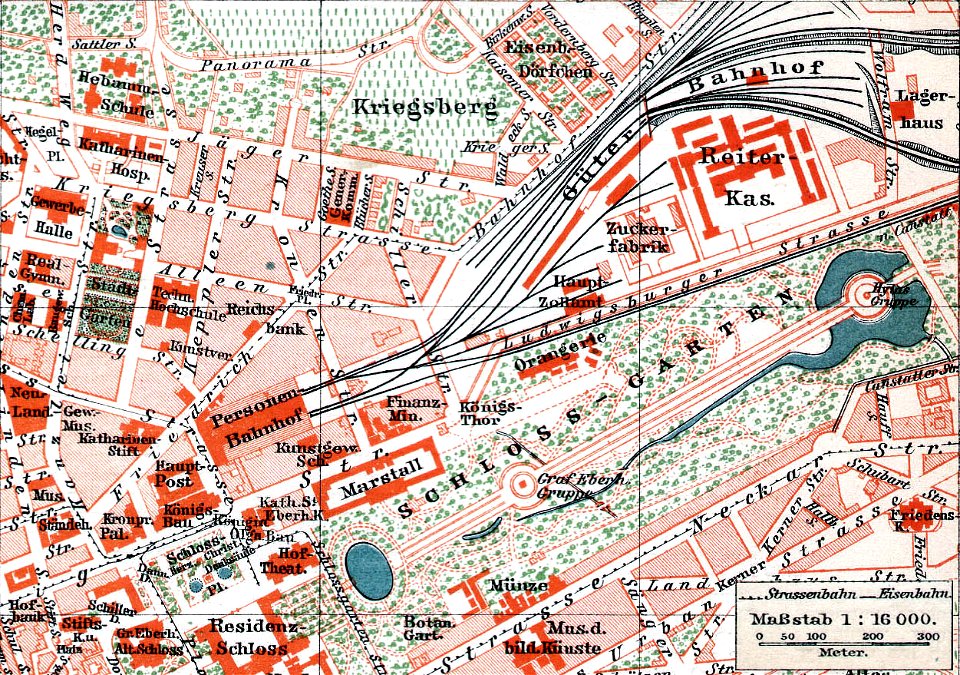 Stuttgart, Stadtplan, Ausschnitt Güterbahnhof, 1896