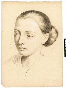 Study of the head and shoulders of a young woman with her hair swept back RMG PY5987