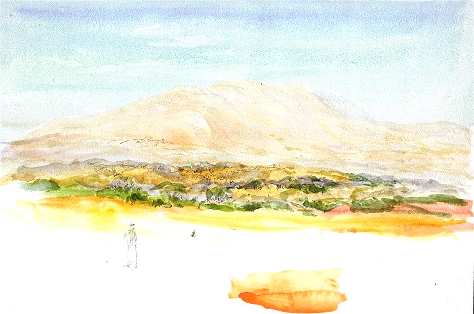 Study of distant mountains, with valley below and figure in foreground RMG PU9808
