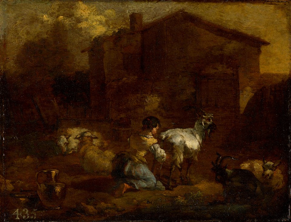 Style of Nicolaes Berchem (Haarlem 1620-Amsterdam 1683) - Woman Milking a Goat - RCIN 406118 - Royal Collection