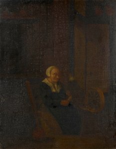 Style of Gerrit Dou (Leiden 1613-Leiden 1675) - A Woman Spinning - RCIN 402836 - Royal Collection