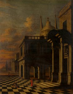 Style of Viviano Codazzi (Bergamo c. 1603-Rome 1672) - A Perspective View of Buildings with Figures - RCIN 402713 - Royal Collection