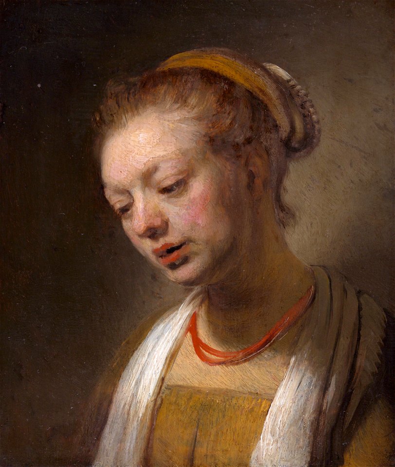 Style of Rembrandt - Young Woman with a Red Necklace