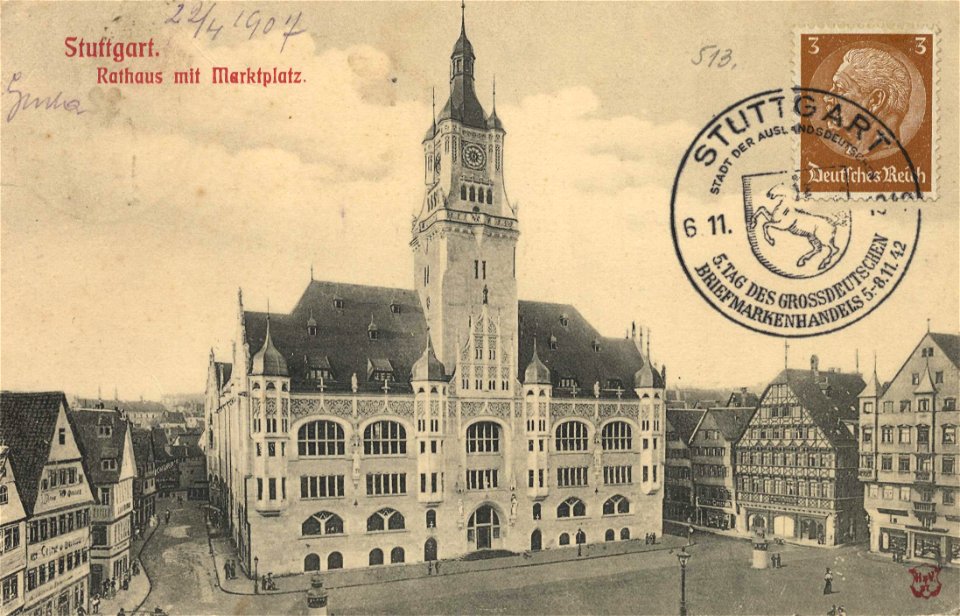 Stuttgart Rathaus Marktplatz 1907