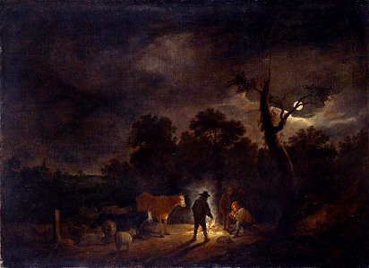 Style of David Teniers the Younger (Antwerp 1610-Brussels 1690) - Shepherds with their Flocks by Night - RCIN 404775 - Royal Collection
