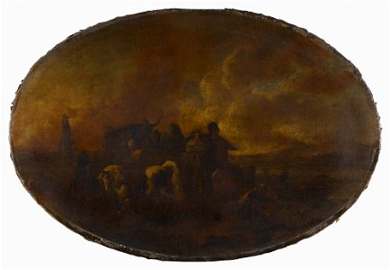 Style of Philips Wouwerman (Haarlem 1619-Haarlem 1668) - Travellers with a Carriage Crossing a Bridge - RCIN 406428 - Royal Collection