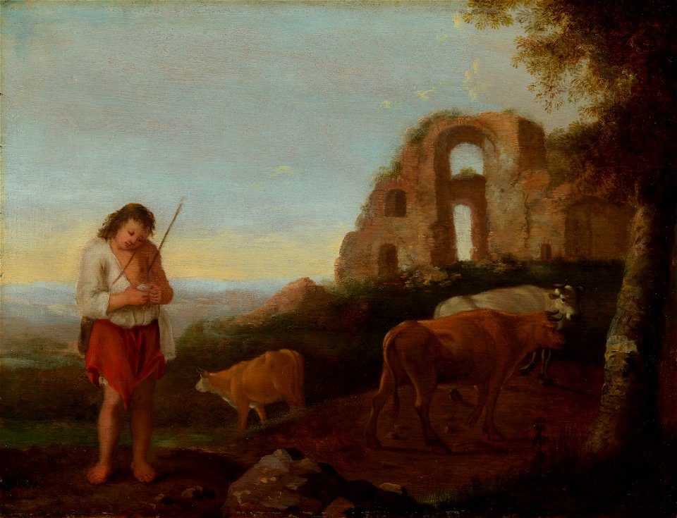 Style of Cornelis van Poelenburgh (Utrecht 1594-5-Utrecht 1667) - A Cowherd with Cattle near a Well - RCIN 403001 - Royal Collection