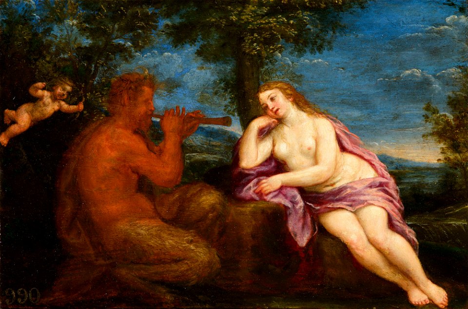 Style of Francesco Albani (Bologna 1578-Bologna 1660) - A Woman Listening to a Satyr Piping - RCIN 403005 - Royal Collection