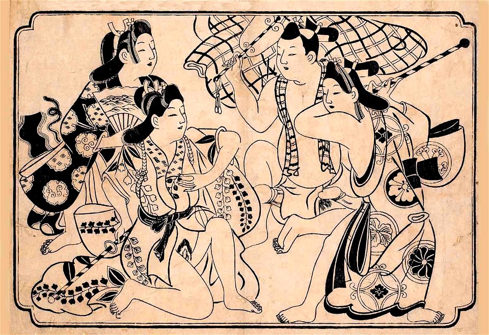 Sugimura Jihei - Amorous Couples Frolicking in the Summer Heat, c. 1685