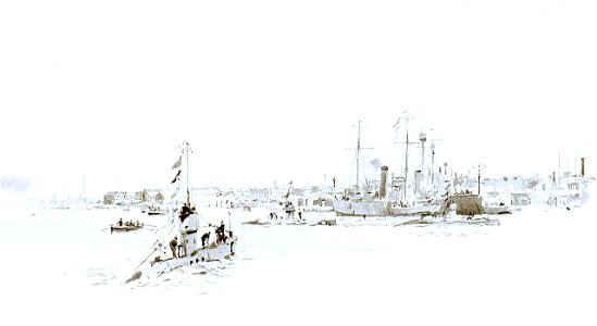 Submarines and the depot ship 'Alecto' at Yarmouth, Norfolk RMG PW1855