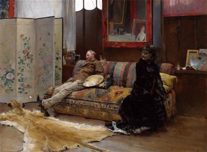 Sulking - Gustave Courtois in his Studio by Pascal-Adolphe-Jean Dagnan-Bouveret. Free illustration for personal and commercial use.