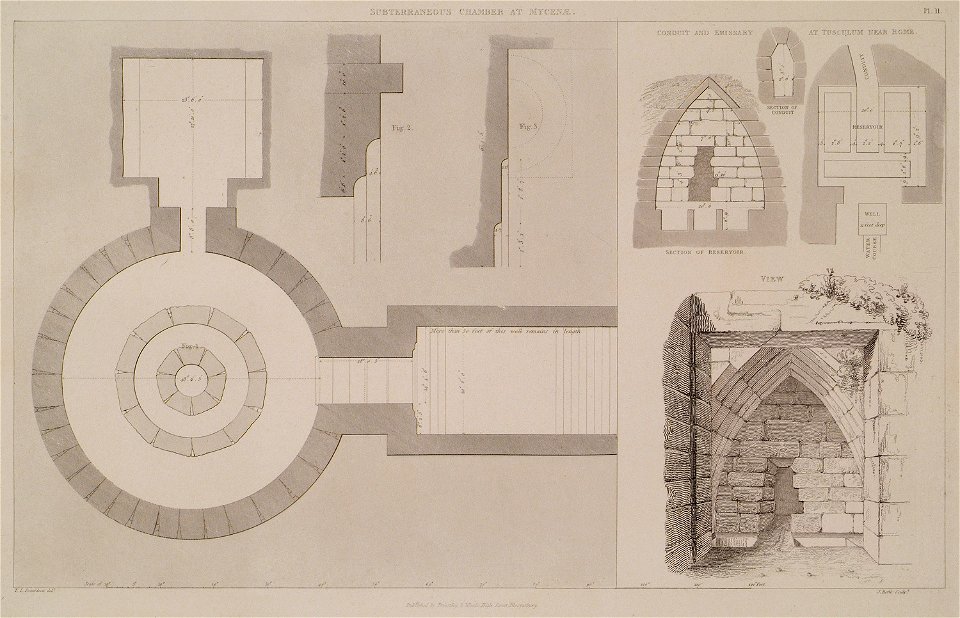 Subterranean chamber at Mycenae Plan of the subterraneous chamber Fig 2 represents the plan of the supercilium or archi - Cockerell Charles Robert Kinnard William Donaldsonthomas Leverton Jenkins William Railton William - 1830