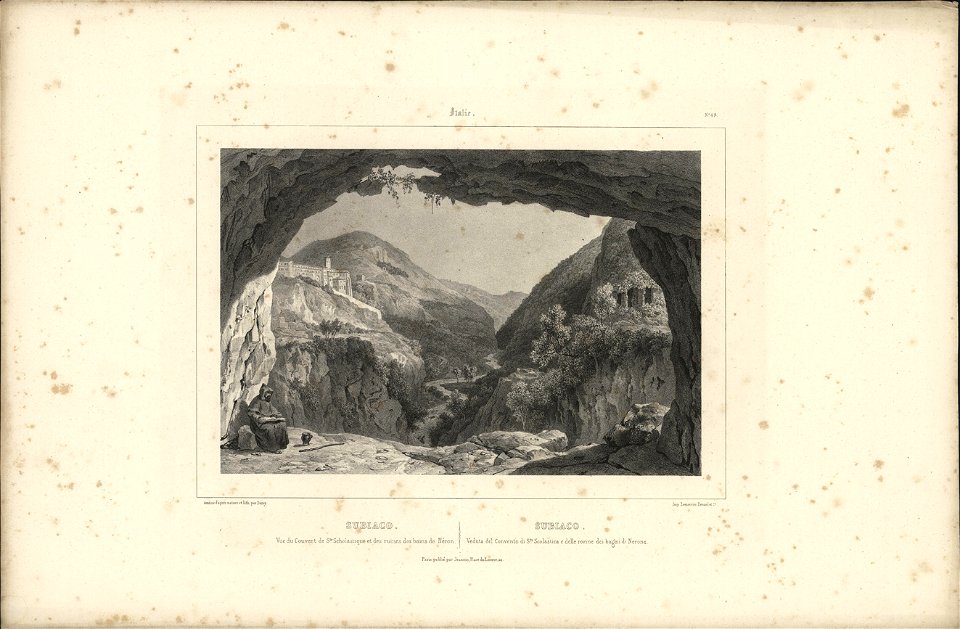 Subiaco Vue du Couvent de Ste. Scholastique et des ruinesdes bains de Néron, objectnr A 57855