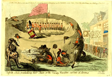 Suffolk rats protecting their cheese or the county fencibles called to arms (BM 1868,0808.6384)