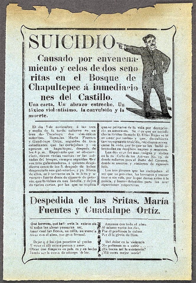 Suicidio causado por envenenamiento y celos de dos señoritas en el bosque de Chapultepec á inmediacio nes del castillo LCCN99615891