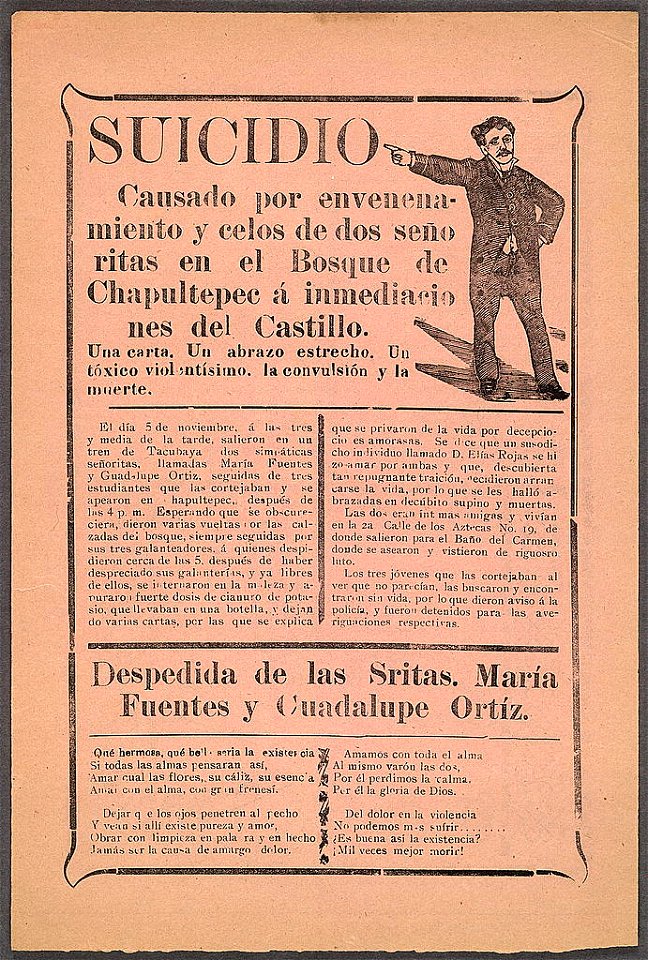 Suicidio causado por envenenamiento y celos de dos señoritas en el bosque de Chapultepec á inmediacio nes del castillo LCCN99615892