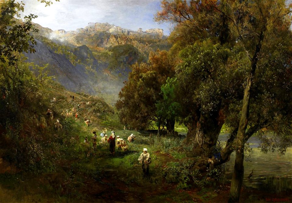 Summer landscape on the banks of the Alban lake Oswald Achenbach