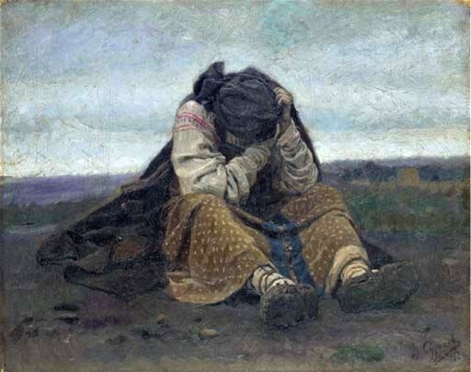 Surikov Strelets woman hiding her face 1880
