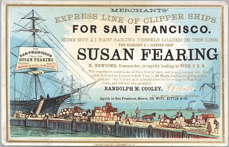 SUSAN FEARING Clipper ship sailing card HN002781aA. Free illustration for personal and commercial use.