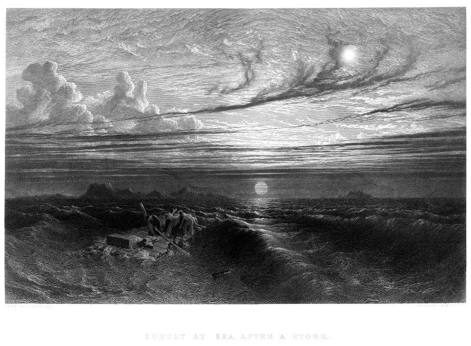 Sunset at sea engraving by William Miller after Francis Danby