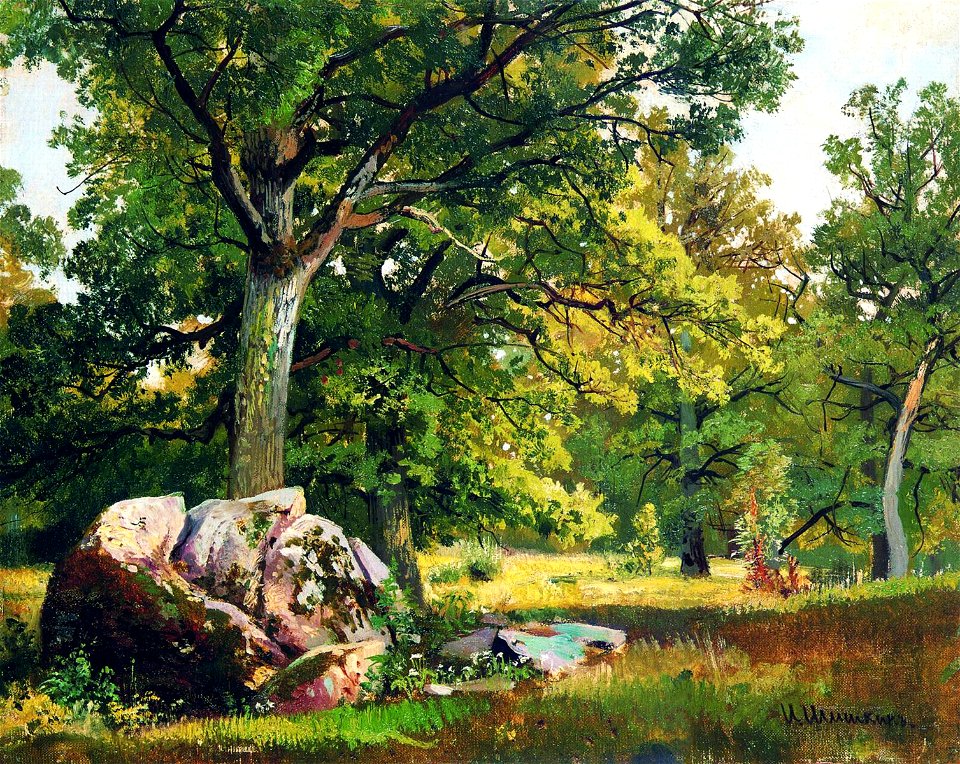 Sunny day in the forest. Oaks (Shishkin)