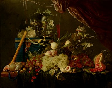 Sumptuous Fruit Still Life with Jewellery Box by Jan Davidsz. de Heem Mauritshuis 48. Free illustration for personal and commercial use.