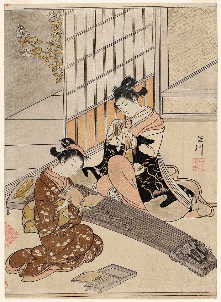 Suzuki Harunobu (1766) Zashiki Hakkei - Descending Geese of the Bridges- with Kyosen seal