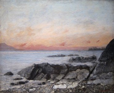 Sunset, Vevey, Switzerland by Courbet, 1874. Free illustration for personal and commercial use.