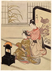 Suzuki Harunobu (1766) Zashiki Hakkei - Autumn Moon of the Mirror Stand - with Kyosen seal