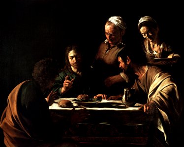 Supper at Emmaus-Caravaggio (1606). Free illustration for personal and commercial use.