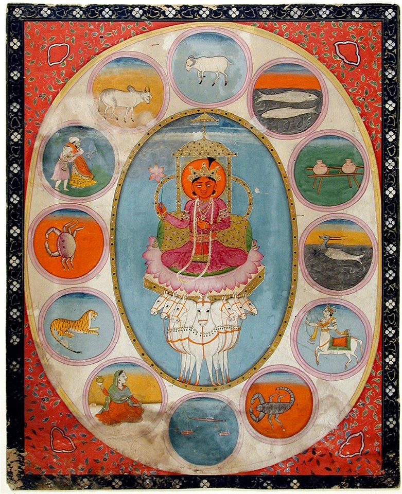 Surya surrounded by the signs of the Zodiac (6124594863)