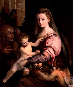 Lambert Sustris - Virgin and Child with St Anne and the Infant St John - WGA21982. Free illustration for personal and commercial use.