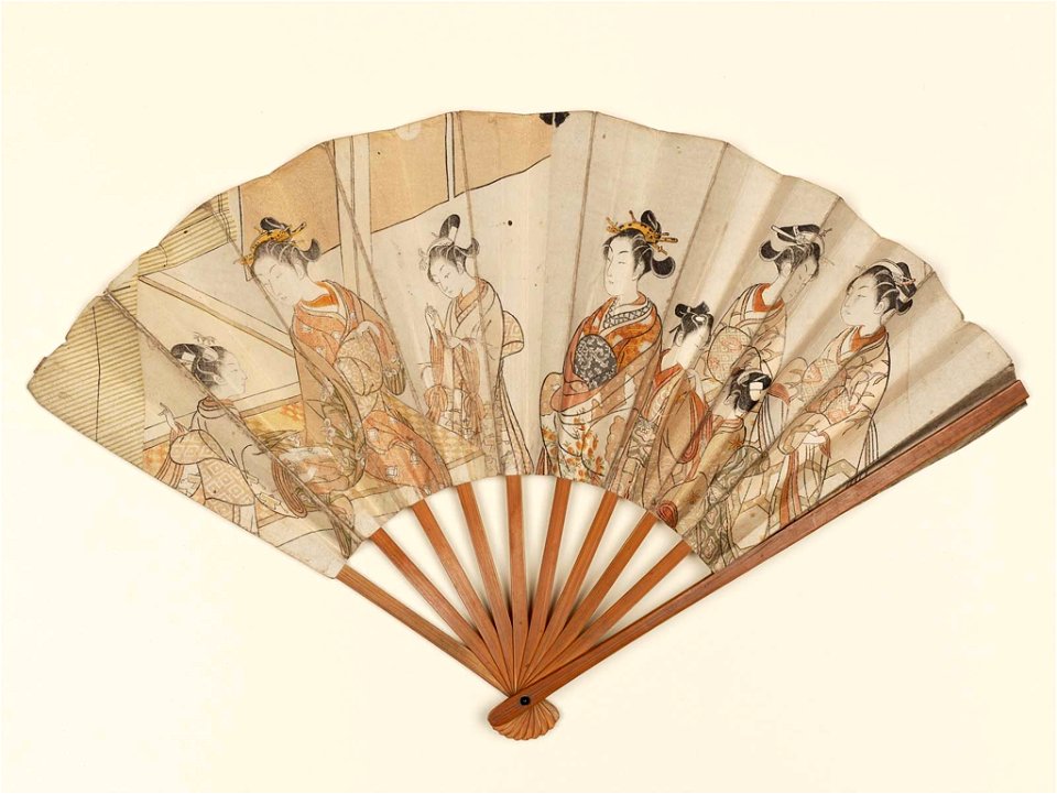 Suzuki Harunobu hand fan made from two prints