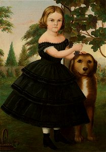 Susan Catherine Waters - Portrait of a Girl and Her Dog in a Grape Arbor - 2010.2 - Crystal Bridges Museum of American Art. Free illustration for personal and commercial use.