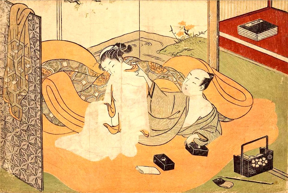 Suzuki Harunobu - Wrapping Herself in a Silk Garment, c. 1770