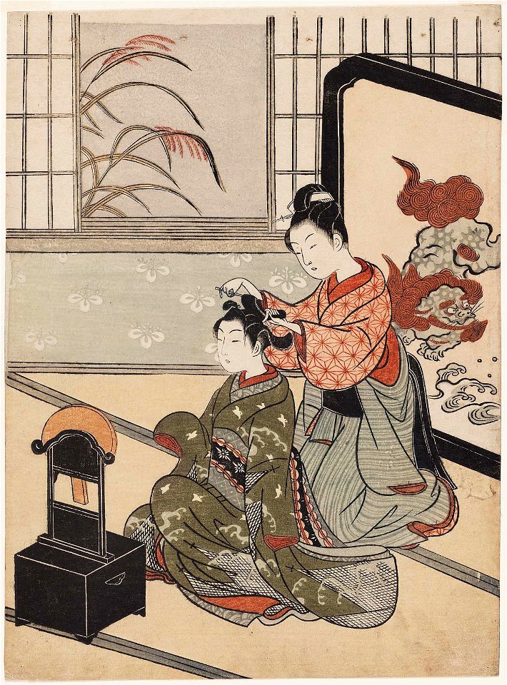 Suzuki Harunobu (1766) Zashiki Hakkei - Autumn Moon of the Mirror Stand - without Kyosen seal