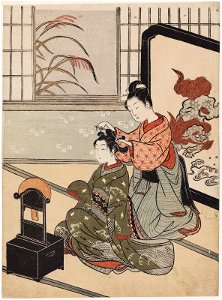 Suzuki Harunobu (1766) Zashiki Hakkei - Autumn Moon of the Mirror Stand - without Kyosen seal