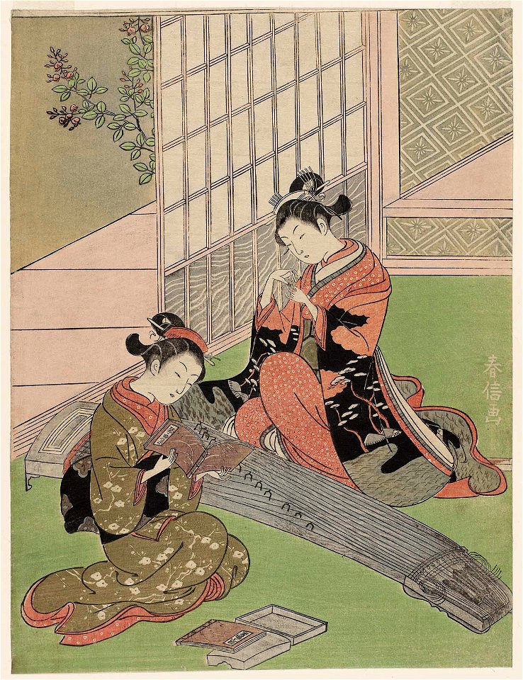Suzuki Harunobu (1766) Zashiki Hakkei - Descending Geese of the Bridges- with Harunobu seal