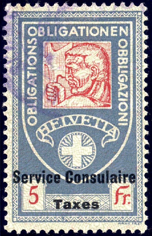 Switzerland federal consular revenue 1915 5Fr - 5