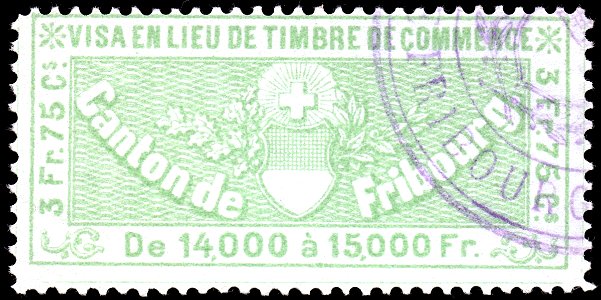 Switzerland Fribourg 1870 commerce revenue 3.75Fr - 16B used