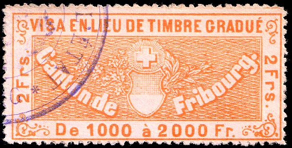Switzerland Fribourg 1870 visa revenue 2Fr - 6