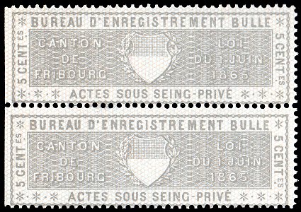 Switzerland Fribourg 1865 private acts revenue 5c - 14A Bulle pair