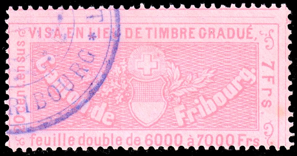 Switzerland Fribourg 1870 visa revenue 7Fr - 25